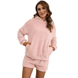 Plush Hooded Sweater Set Casual Homewear Double-Sided Plush Two-Piece Set for Women