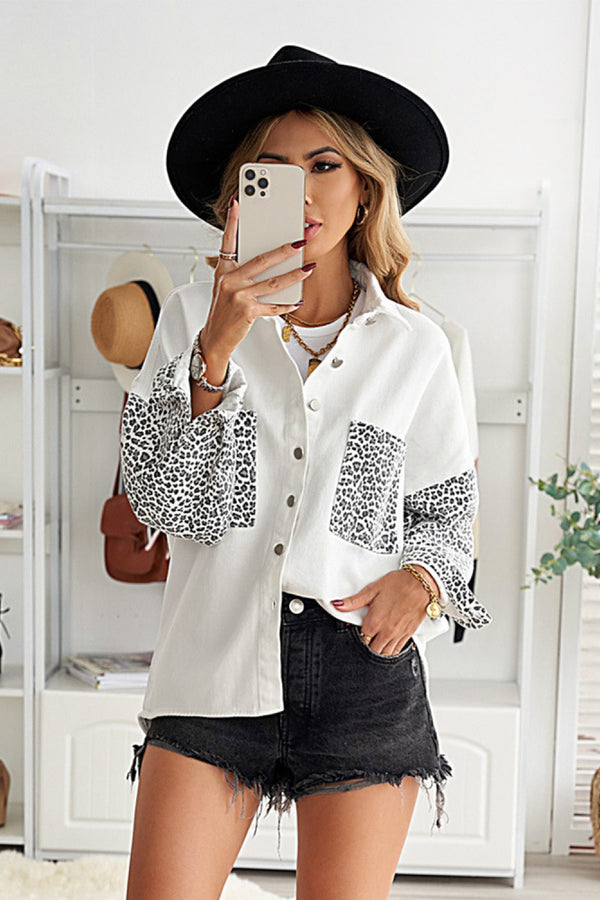 Leopard Contrast Denim Top